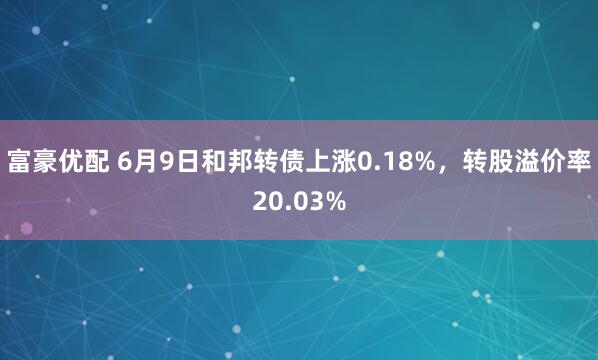 富豪优配 6月9日和邦转债上涨0.18%，转股溢价率20.03%